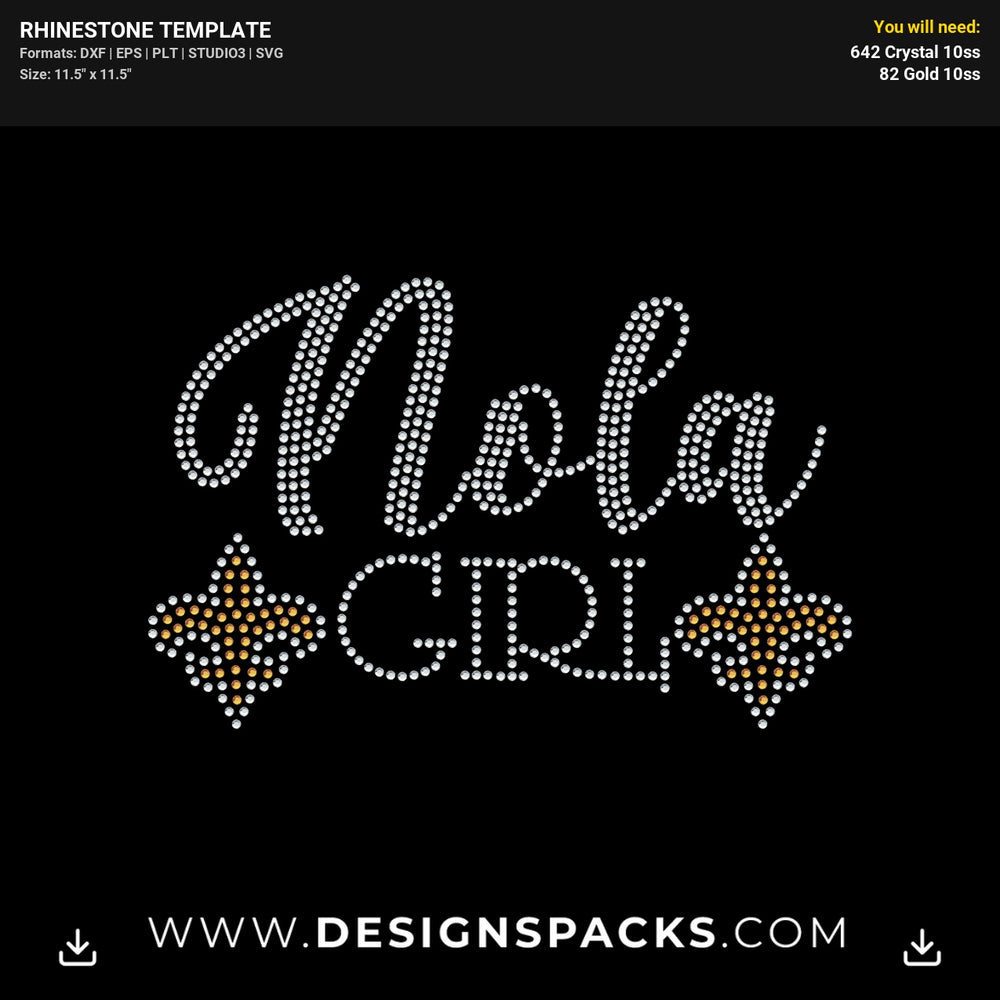 Nola Girl Fluer De Lis Rhinestone Digital Template