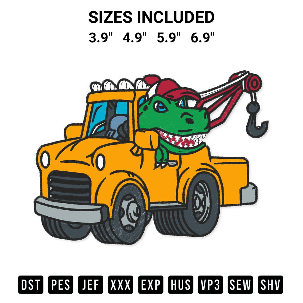 Create amazing crafts with the Tow Truck Dinosaur Embroidery Design embroidery file. High-quality digital download from Designspacks.com, perfect for beginners and pros. Available sizes: 3.9", 4.9", 5.9", 6.9".
