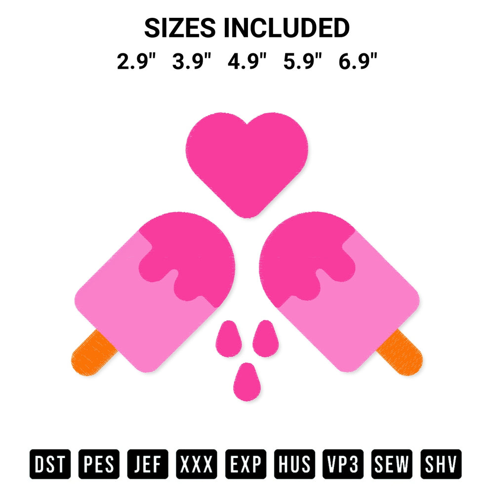 Add a unique touch to your apparel with the Ice Cream Heart Love Embroidery Design embroidery file. Premium instant download available now on Designspacks.com. Available sizes: 2.9", 3.9", 4.9", 5.9", 6.9".