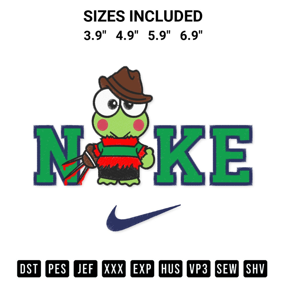 Create amazing crafts with the Nike Keroppi Halloween Embroidery Design embroidery file. High-quality digital download from Designspacks.com, perfect for beginners and pros. Available sizes: 3.9", 4.9", 5.9", 6.9".