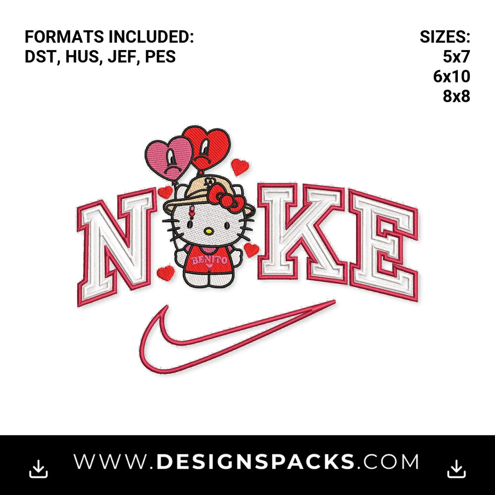 Hello Kitty Bad Bunny Benito Swoosh Embroidery Design - Instant digital download pattern at Designspacks.com