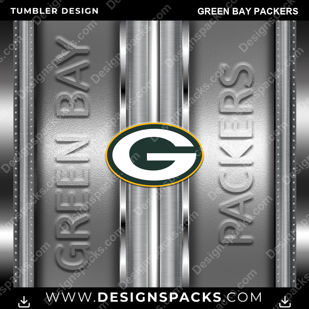 Football Metallic Green Bay Packers NFL Football Tumbler Digital Wrap Design Download
