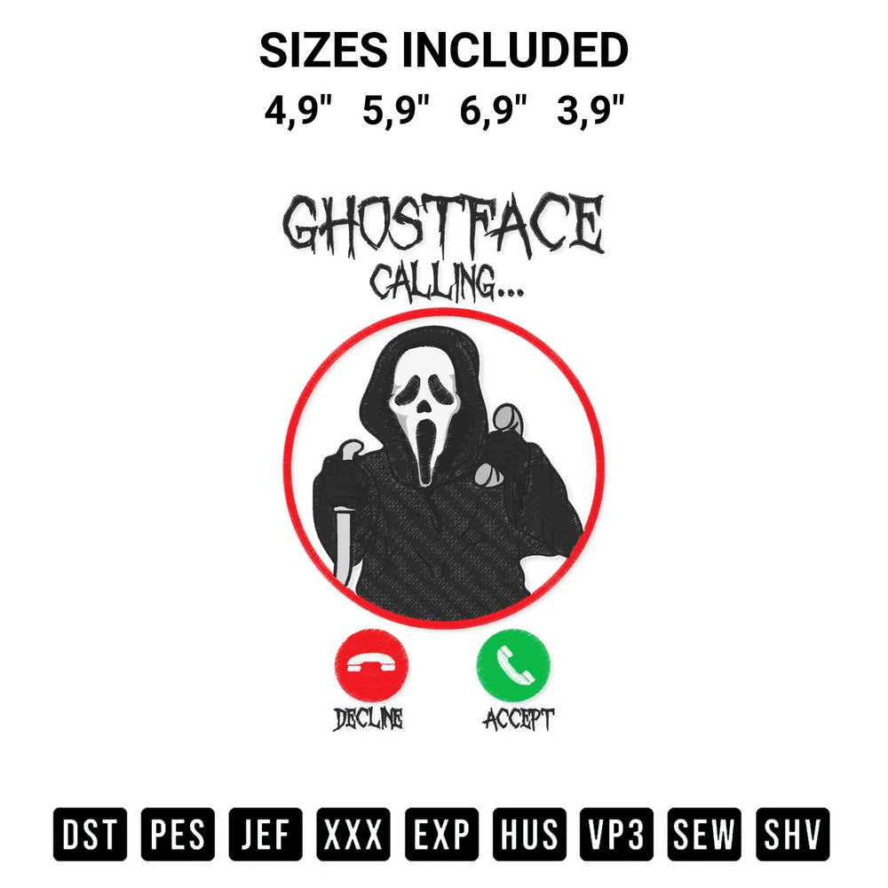 Get the Holiday 365 Halloween Ghostface Calling Funny Halloween Gift Logo Embroidery Design embroidery design for your custom crafts! Premium digitized files available for instant download at Designspacks.com. Available sizes: 4,9", 5,9", 6,9", 3,9".