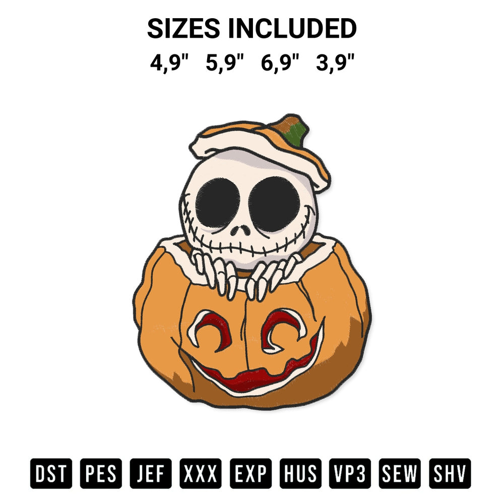 Transform your fabrics with the Jack Skellington In A Jack O Lantern Pumpkin King Halloween Logo Embroidery Design embroidery design. Instant access to premium digitized patterns at Designspacks.com. Available sizes: 4,9", 5,9", 6,9", 3,9".