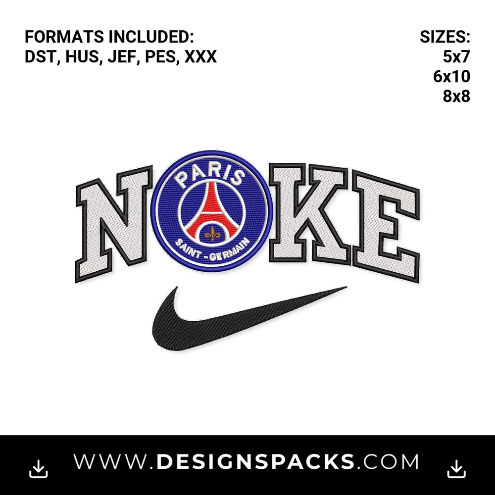 Paris Saint-Germain Nike Swoosh Logo Embroidery Design - Instant digital download pattern at Designspacks.com