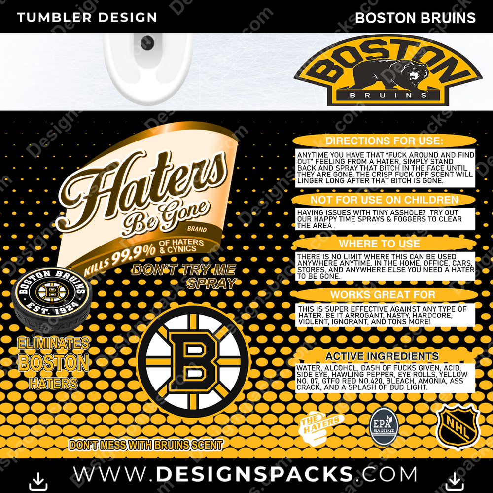 Ice Hockey Haters Be Gone Boston Bruins NHL Hockey Tumbler Digital Wrap Design Download