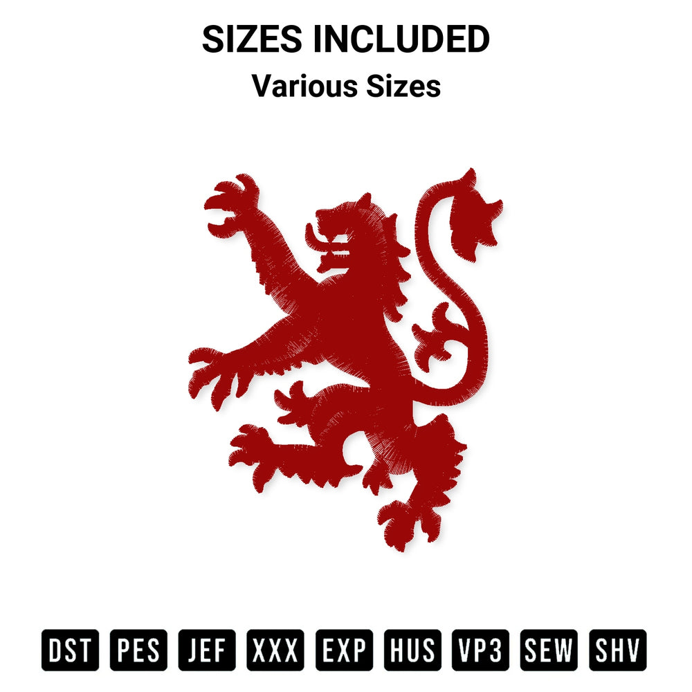 Create amazing crafts with the Scottish Lion Embroidery Design embroidery file. High-quality digital download from Designspacks.com, perfect for beginners and pros. Available sizes: Various Sizes.