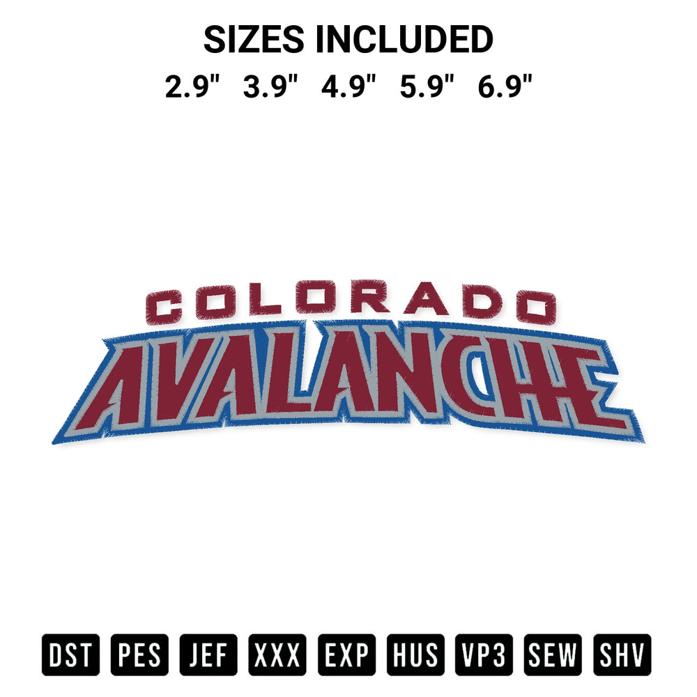 Looking for the perfect pattern? Download the Colorado Avalanche Wordmark Embroidery Design embroidery design today at Designspacks.com. Crisp, clean stitching guaranteed. Available sizes: 2.9", 3.9", 4.9", 5.9", 6.9".