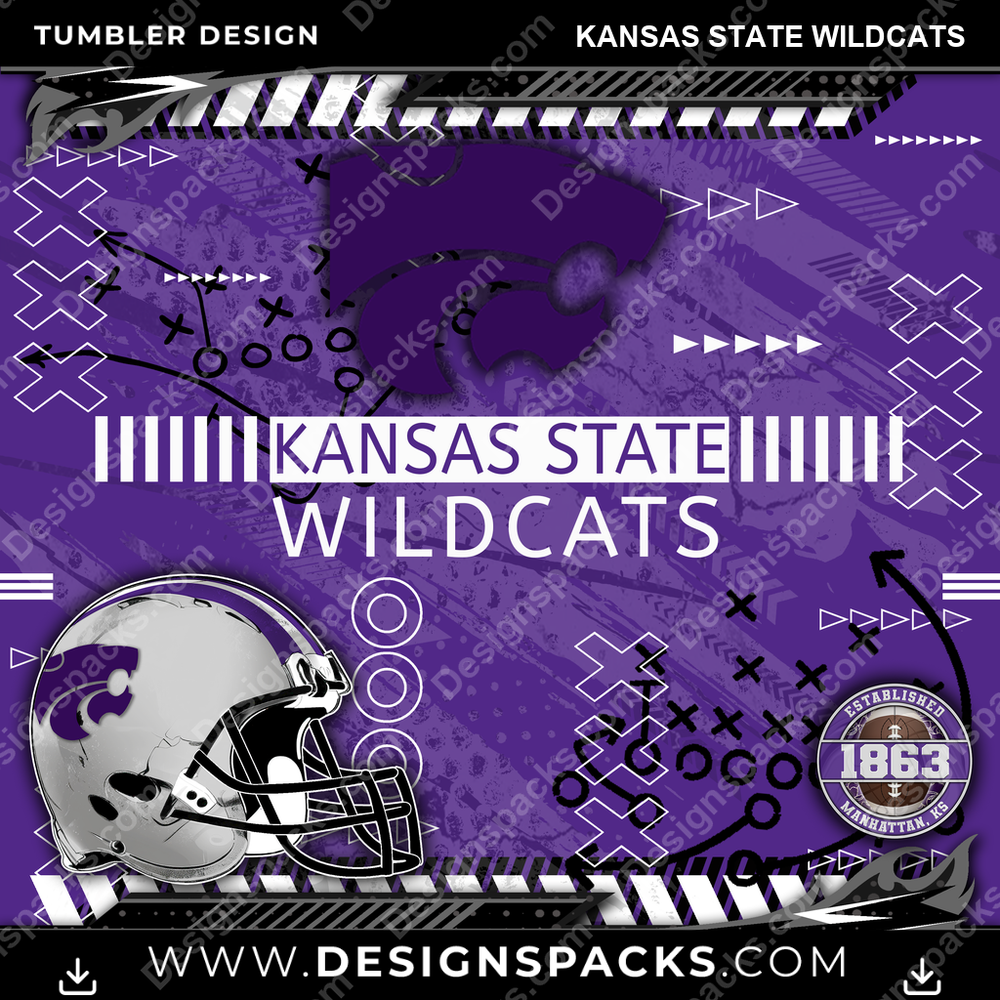 College Sport Xs & Os Kansas State Wildcats Tumbler Digital Wrap Design