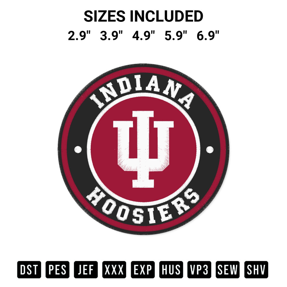 Transform your fabrics with the Indiana Hoosiers Circle Logo Embroidery Design embroidery design. Instant access to premium digitized patterns at Designspacks.com. Available sizes: 2.9", 3.9", 4.9", 5.9", 6.9".