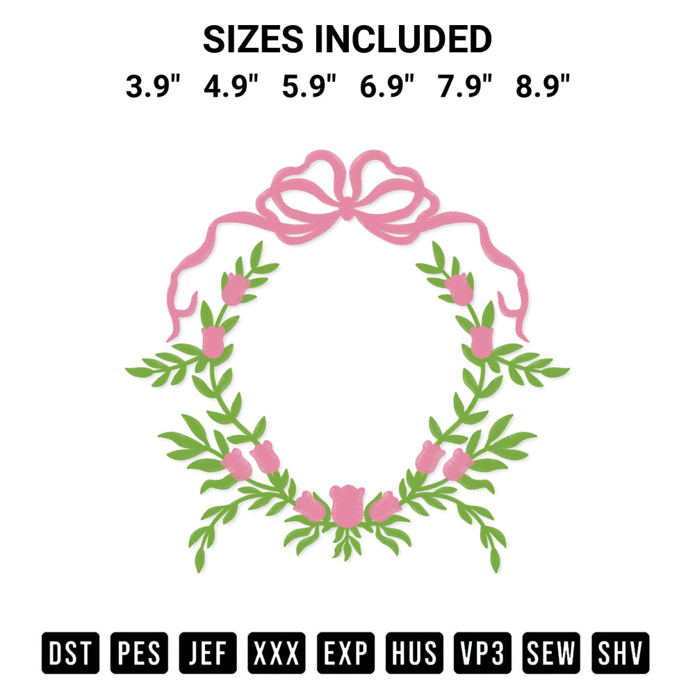 Download the Floral Leaf With Bows Frame Banner Embroidery Design machine embroidery design exclusively at Designspacks.com. Premium digitized pattern for apparel and DIY crafts. Available sizes: 3.9", 4.9", 5.9", 6.9", 7.9", 8.9".