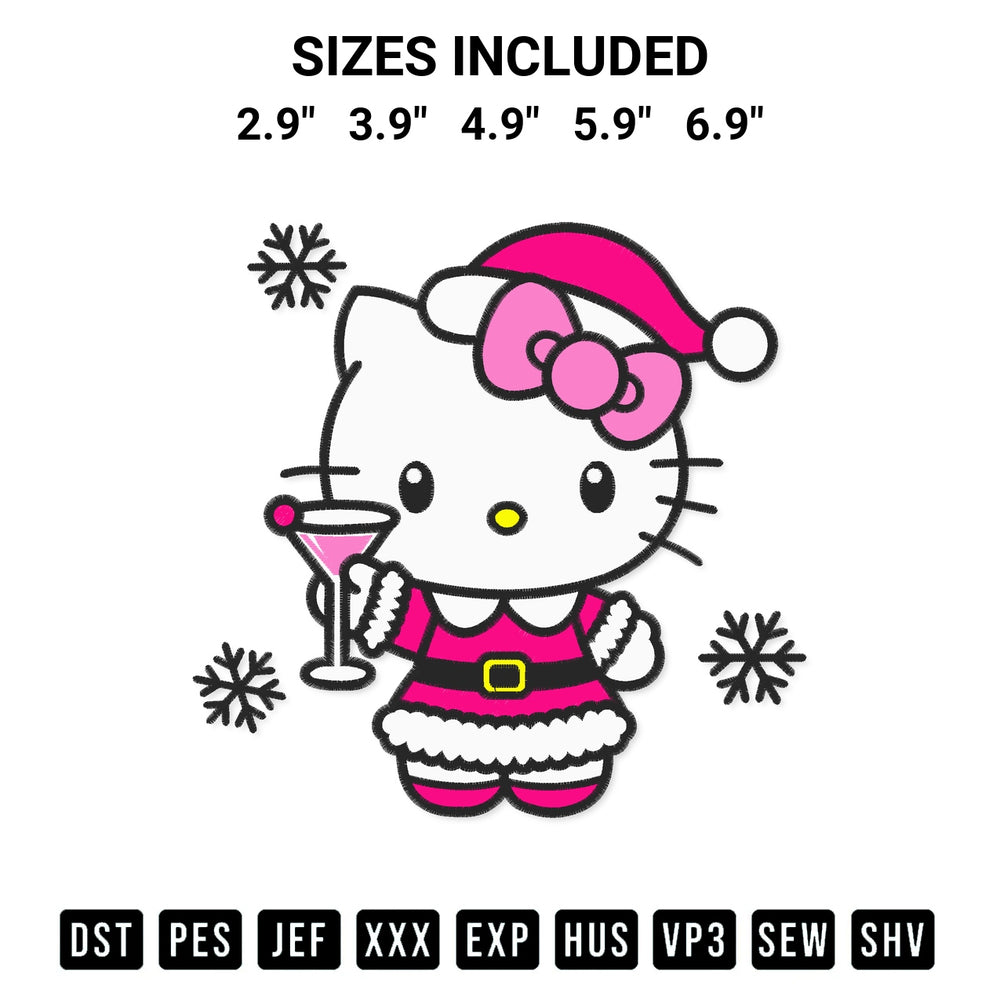 Stitch like a pro with the Hello Kitty Cocktail Christmas Embroidery Design embroidery pattern from Designspacks.com. High-quality digital machine embroidery file. Available sizes: 2.9", 3.9", 4.9", 5.9", 6.9".