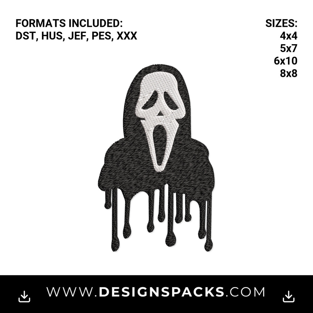 Dripping Ghostface Scream Mask Embroidery Design - Instant digital download pattern at Designspacks.com