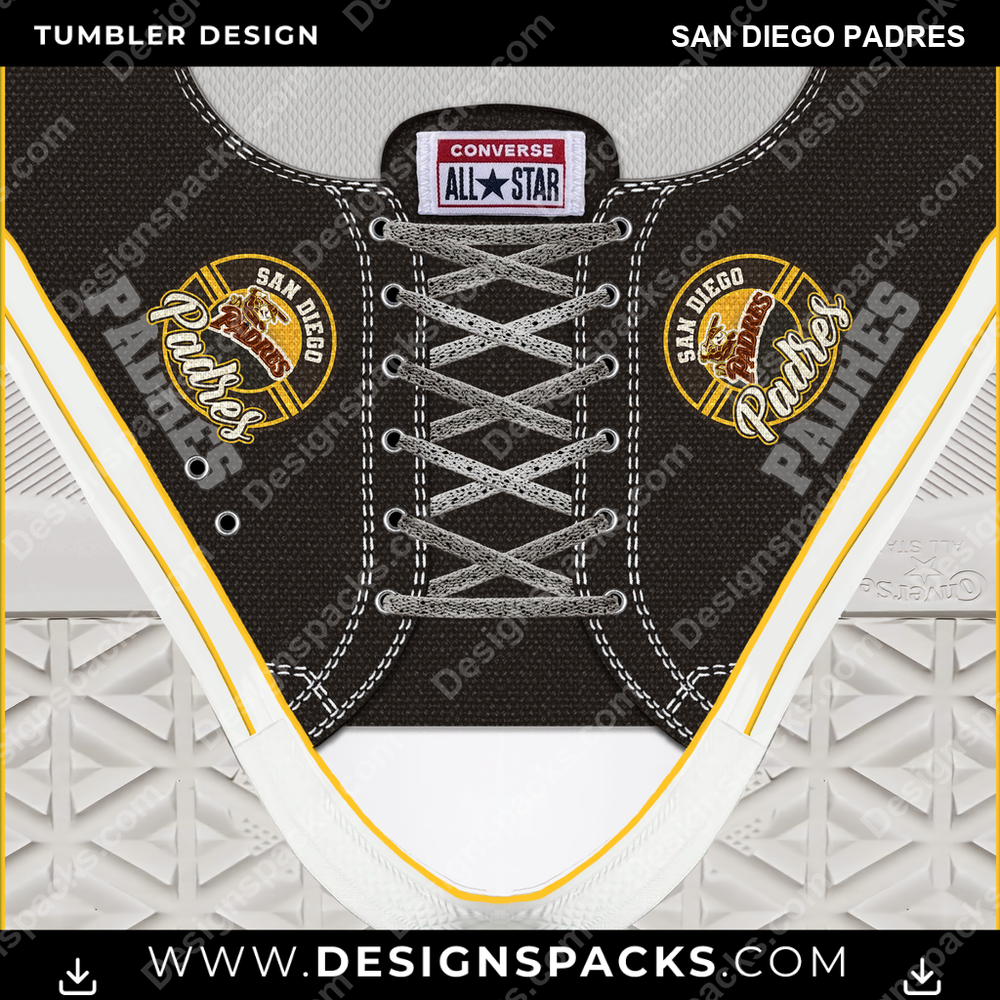 Diseño digital de envoltura de vaso de los Padres de San Diego con Converse de béisbol