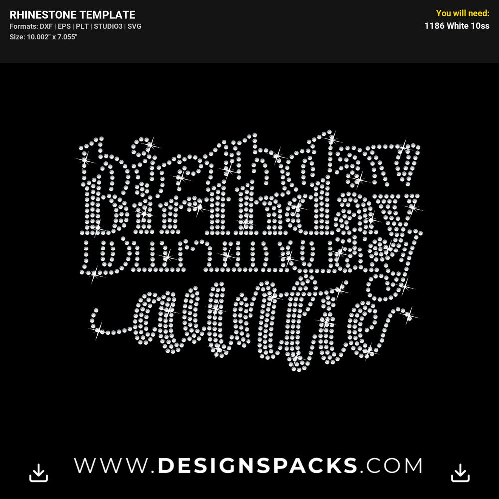 Stacked Birthday Auntie Rhinestone Digital Template