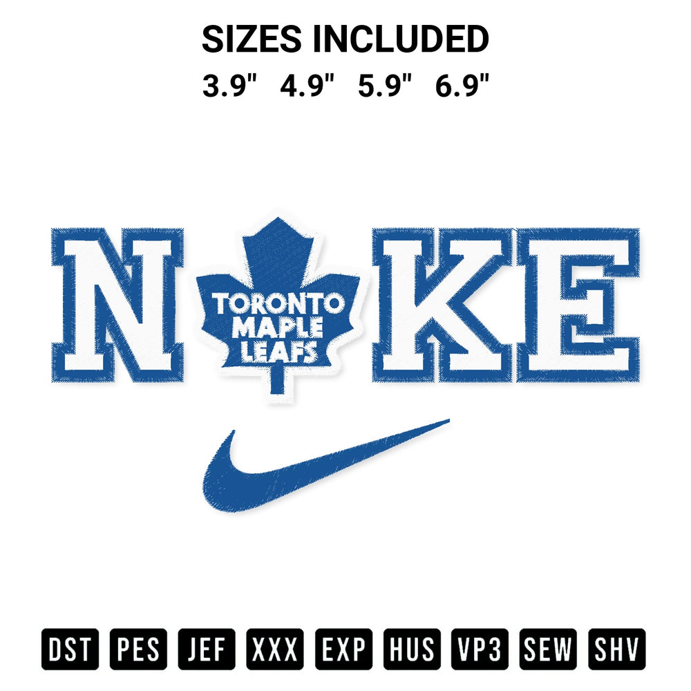 Create amazing crafts with the Nike Toronto Maple Leafs Embroidery Design embroidery file. High-quality digital download from Designspacks.com, perfect for beginners and pros. Available sizes: 3.9", 4.9", 5.9", 6.9".