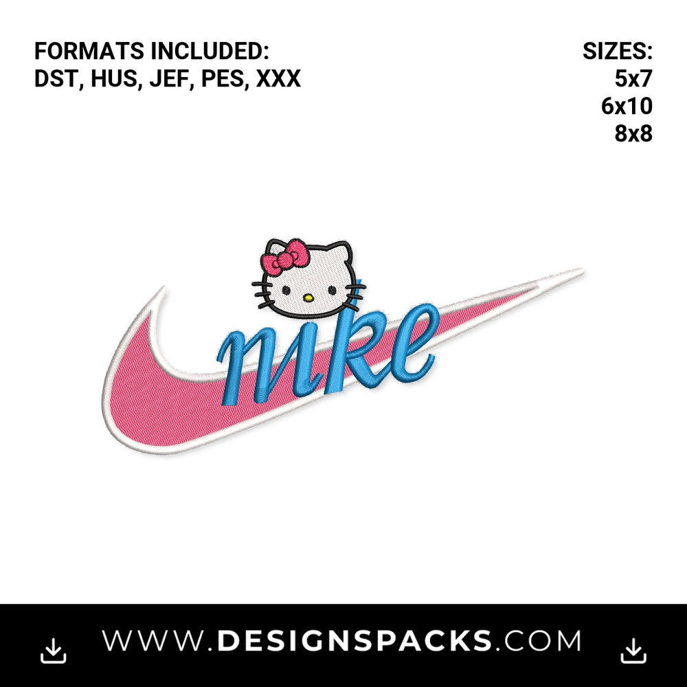 Hello Kitty Pink Swoosh Embroidery Design - Instant digital download pattern at Designspacks.com
