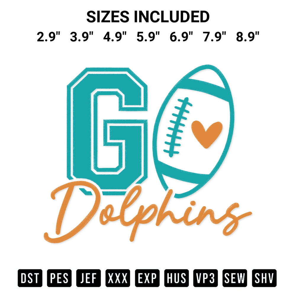 Elevate your next project with our Go Dolphins Football Embroidery Design embroidery file. Shop high-quality digital patterns instantly at Designspacks.com. Available sizes: 2.9", 3.9", 4.9", 5.9", 6.9", 7.9", 8.9".