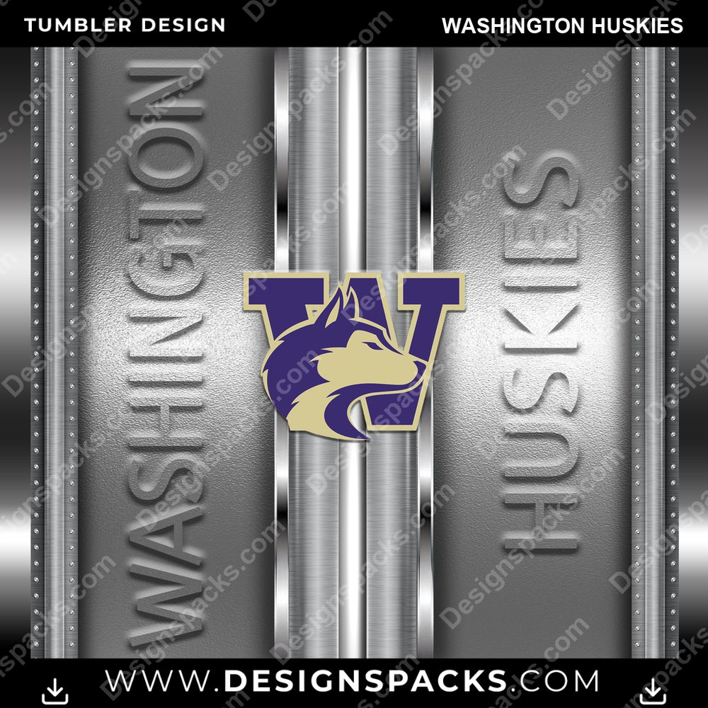 College Sport Metallic Washington Huskies Tumbler Digital Wrap Design