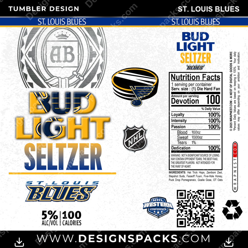 Hockey Bud Light Seltzer St. Louis Blues Tumbler Digital Wrap Design