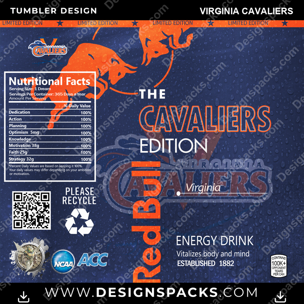 College Sport Red Bull Virginia Cavaliers NCAA College Sport Tumbler Digital Wrap Design Download