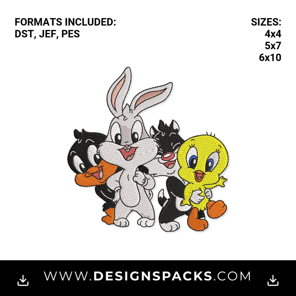 Baby Looney Tunes Cartoon Characters Embroidery Design - Instant digital download pattern at Designspacks.com