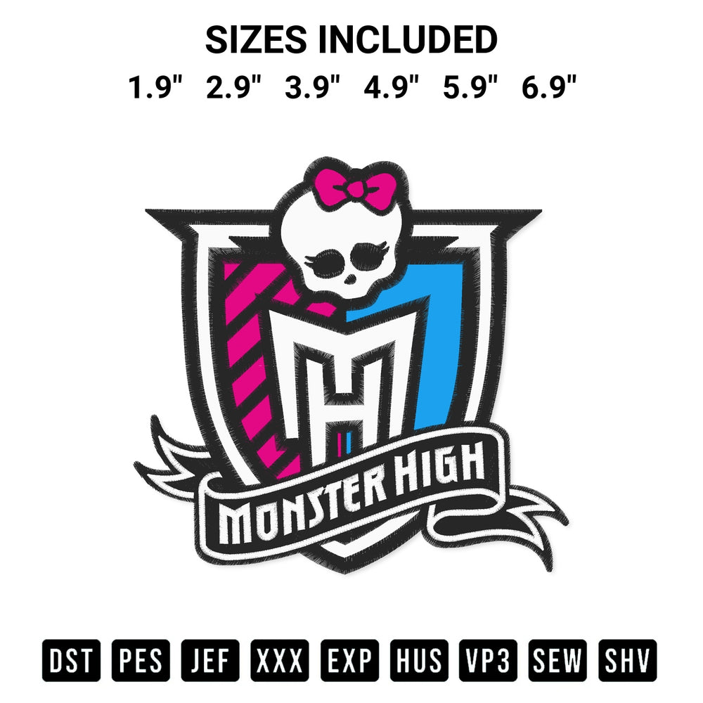 Transform your fabrics with the Monster High Embroidery Design embroidery design. Instant access to premium digitized patterns at Designspacks.com. Available sizes: 1.9", 2.9", 3.9", 4.9", 5.9", 6.9".