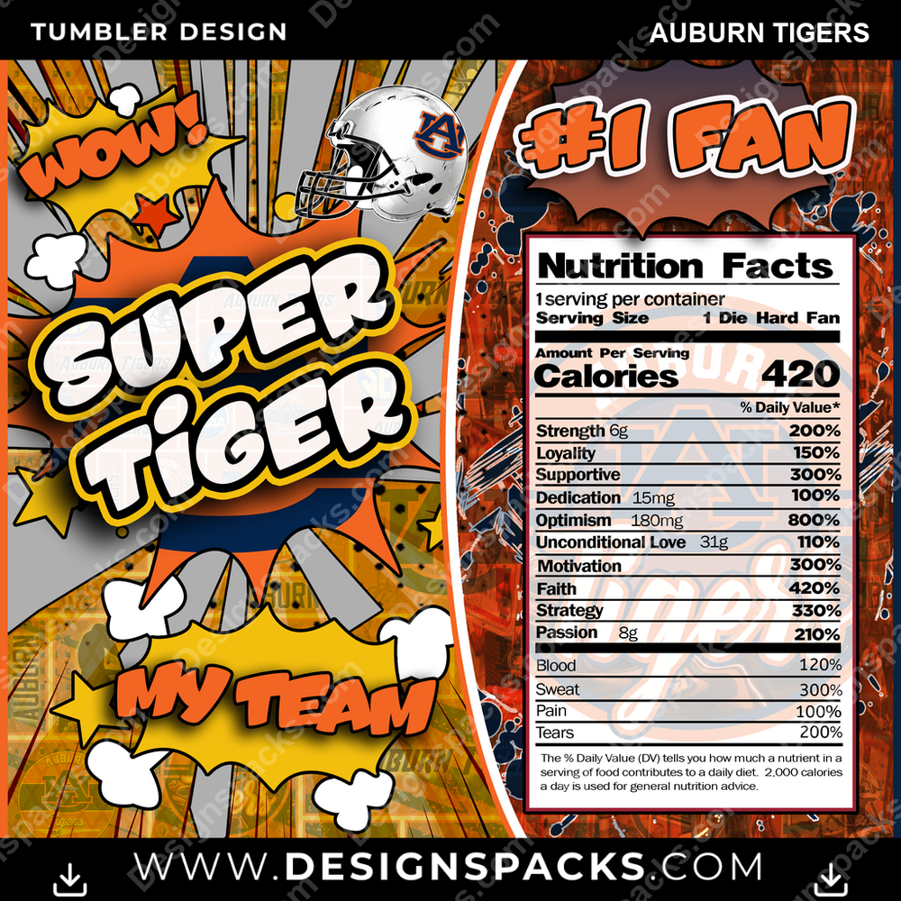 College Sport Super Team Auburn Tigers NCAA College Sport Tumbler Digital Wrap Design Download
