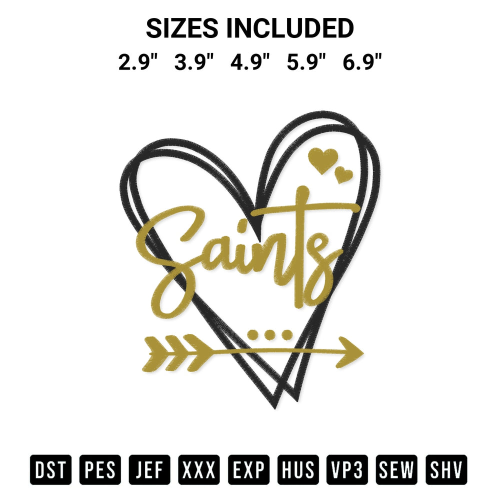 Elevate your next project with our New Orleans Saints Heart Embroidery Design embroidery file. Shop high-quality digital patterns instantly at Designspacks.com. Available sizes: 2.9", 3.9", 4.9", 5.9", 6.9".