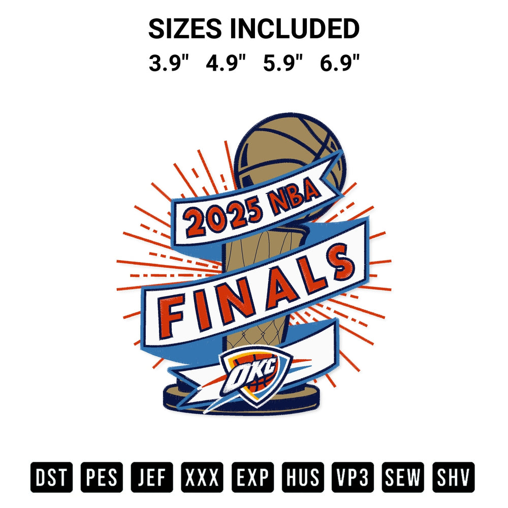 Stitch like a pro with the Oklahoma City Thunder 2025 Nba Finals Clutch Embroidery Design embroidery pattern from Designspacks.com. High-quality digital machine embroidery file. Available sizes: 3.9", 4.9", 5.9", 6.9".