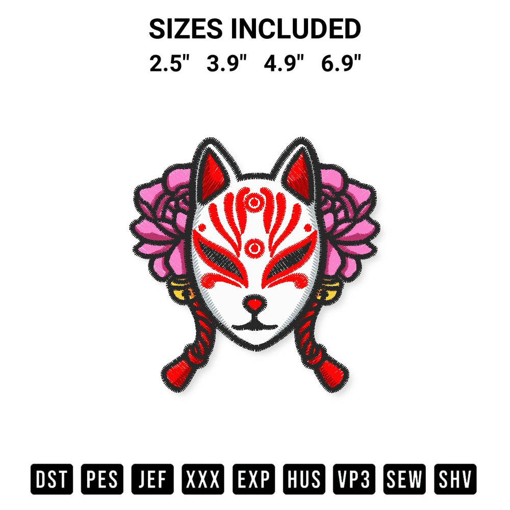 Elevate your next project with our Japanese Kitsune Mask Embroidery Design embroidery file. Shop high-quality digital patterns instantly at Designspacks.com. Available sizes: 2.5", 3.9", 4.9", 6.9".