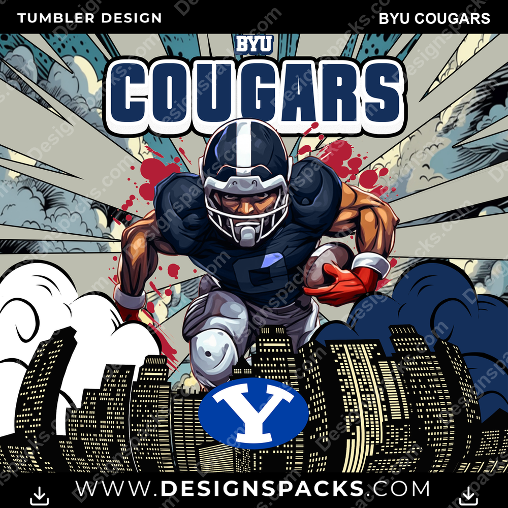 College Sport Comic Cover BYU Cougars Tumbler Digital Wrap Design