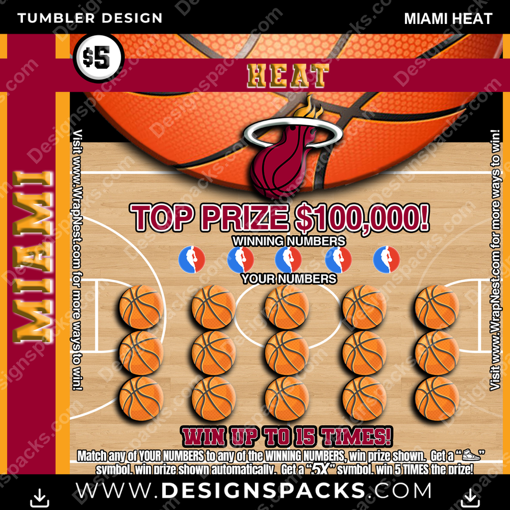 Basketball Lottery Ticket Miami Heat NBA Basketball Tumbler Digital Wrap Design Download