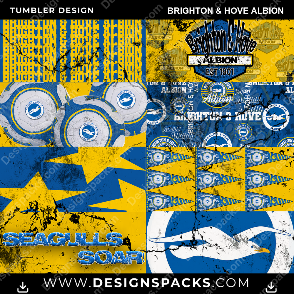Soccer UK Distressed BG Brighton & Hove Albion MLS Soccer Tumbler Digital Wrap Design Download