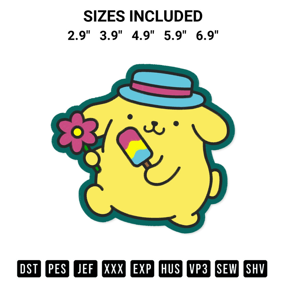 Stitch like a pro with the Pompompurin Popsicle Embroidery Design embroidery pattern from Designspacks.com. High-quality digital machine embroidery file. Available sizes: 2.9", 3.9", 4.9", 5.9", 6.9".