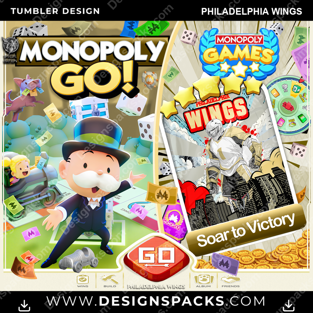 Lacrosse Monopoly Go! Philadelphia Wings Tumbler Digital Wrap Design