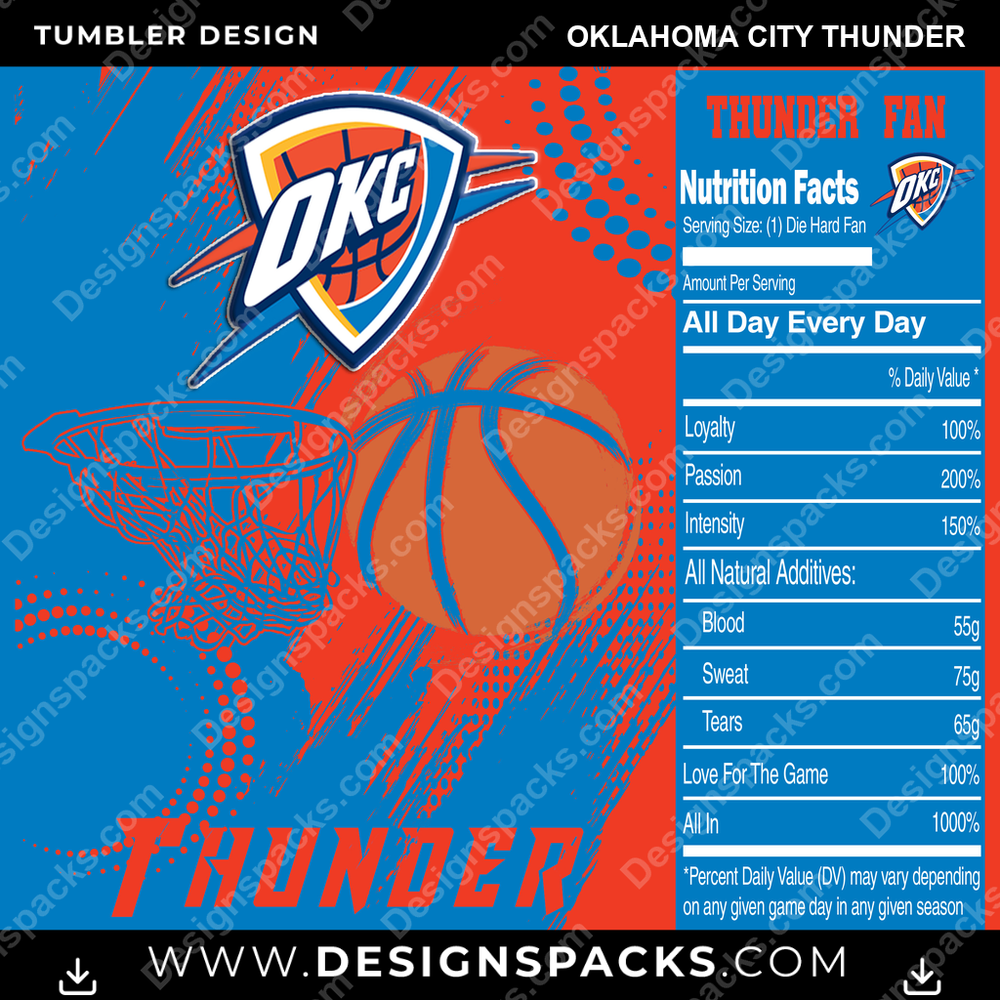 Basketball Team Fan Oklahoma City Thunder Tumbler Digital Wrap Design