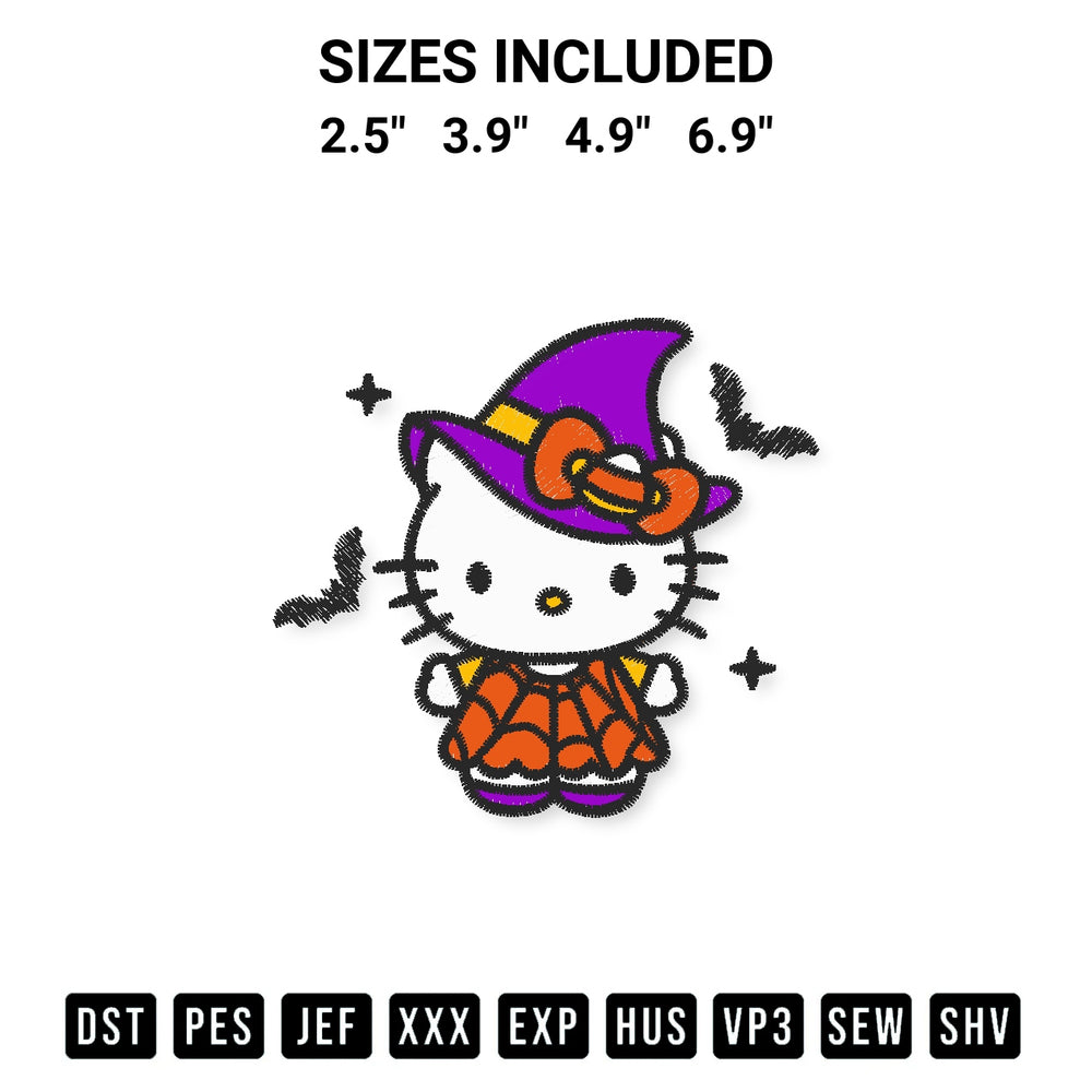 Download the Spooky Witch Hello Kitty Embroidery Design machine embroidery design exclusively at Designspacks.com. Premium digitized pattern for apparel and DIY crafts. Available sizes: 2.5", 3.9", 4.9", 6.9".