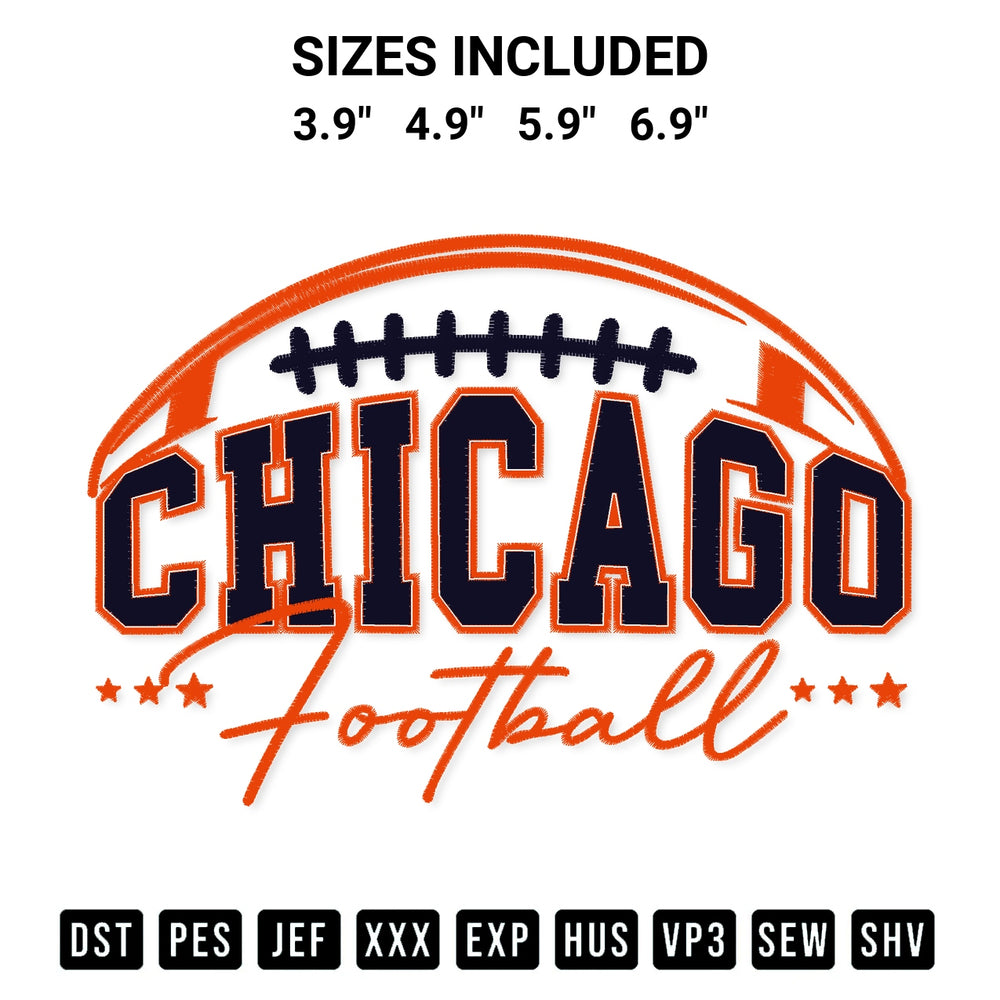 Discover the perfect addition to your crafting collection: Chicago Football Embroidery Design embroidery file. Instantly available at Designspacks.com. Available sizes: 3.9", 4.9", 5.9", 6.9".