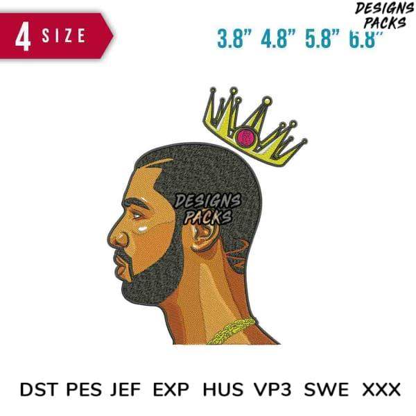 Embroidery design of man with crown in 4 sizes, DST PES JEF formats for instant download