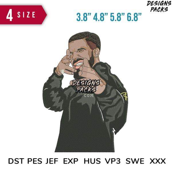 Embroidery design of a man in hoodie with hand gesture, available in multiple sizes and formats