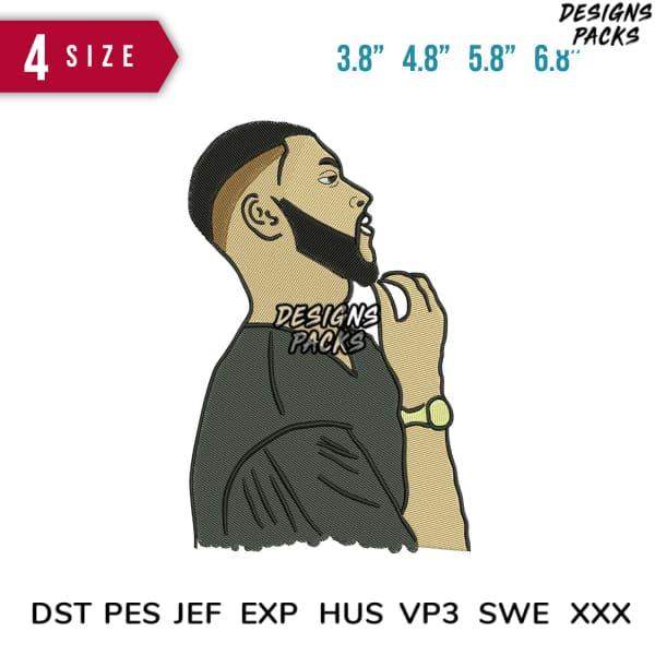 Embroidery design of man with beard in 4 sizes, compatible with DST PES JEF formats for instant download