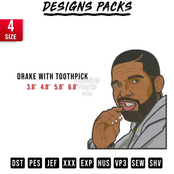 Drake with Tooth pick Embroidery Design 