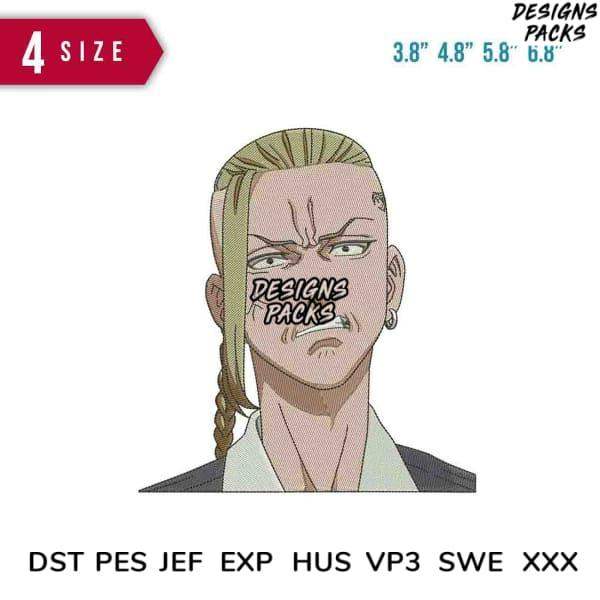 Anime character embroidery design with braided hair, available in multiple sizes and formats