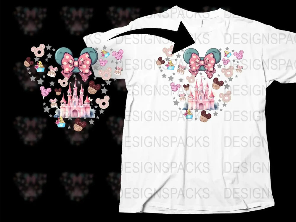Kids Birthday T-Shirt with Pink Castle and Butterflies, Cute Fairy Tale Princess Tee, Gift for Girls