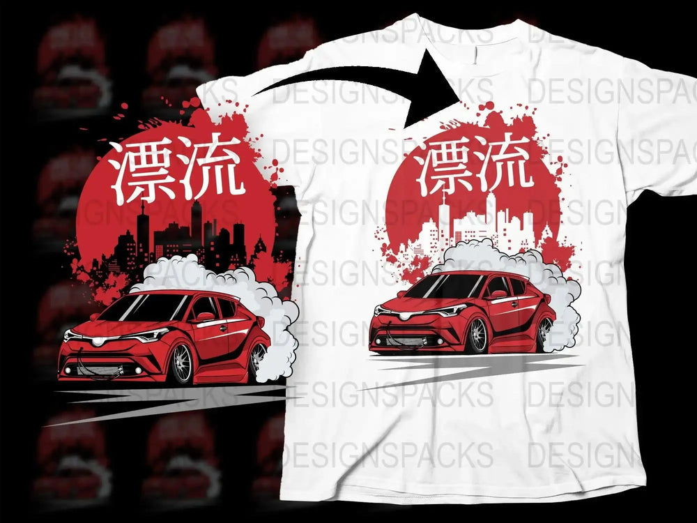 Drift Car City Skyline Red Png Digital Download