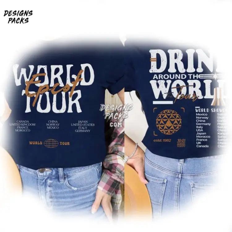 Drink Around The World Epcot Cartoon World Two - Sided Tour Png Design