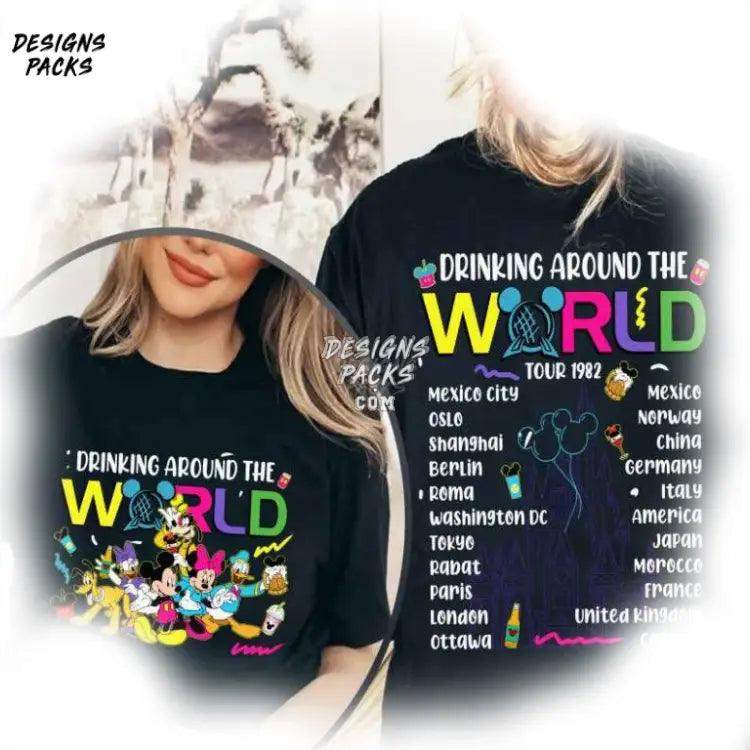 Drink Around The World Tour Mickey And Friends Drinking Team Cartoon Epcot Png Design