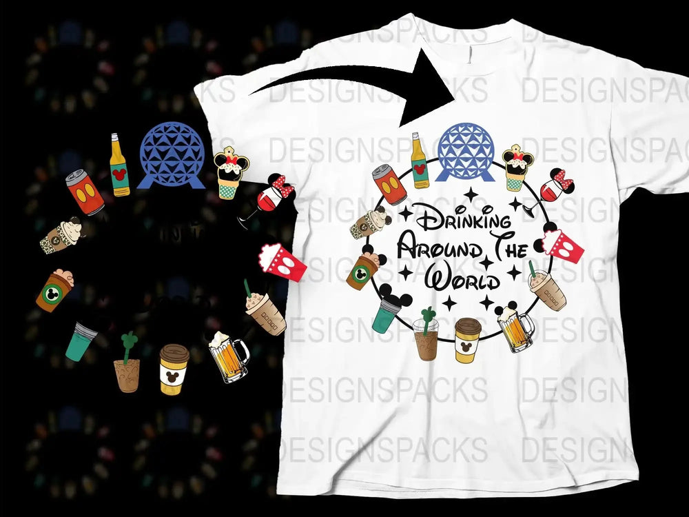 Drinking Around the World T-Shirt, Epcot Food and Wine Festival Tee, Travel Theme Party Apparel