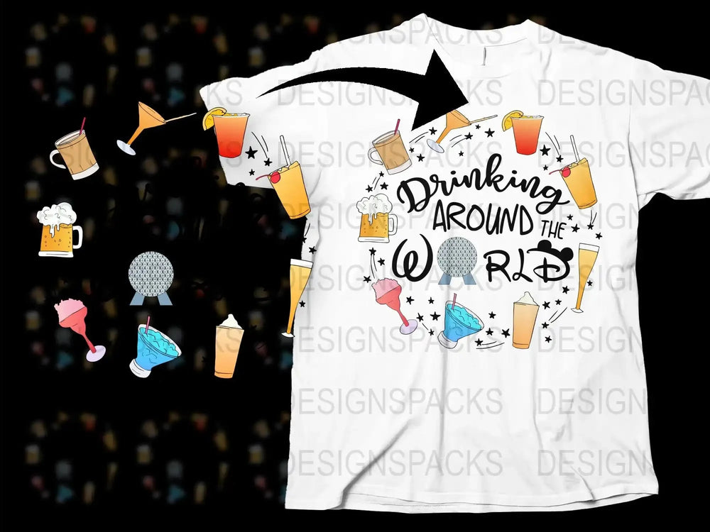 Drinking Around the World T-Shirt, Fun Travel Party Tee, Unisex Graphic Shirt for Beer Lovers